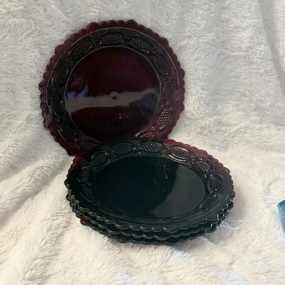 Lot of 4 Avon 1876 Cape Cod Collection' Ruby Red Dessert/Salad Plates 7.5